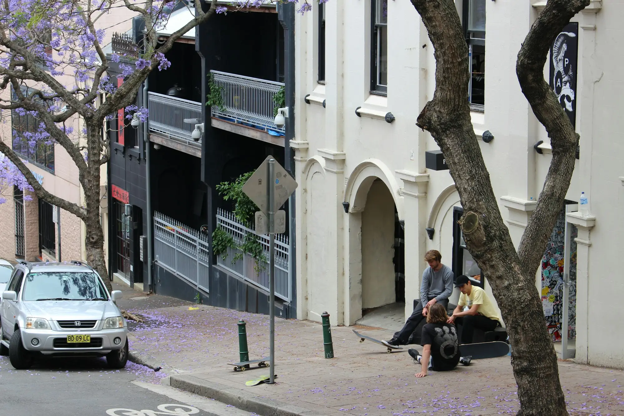 Terrace houses with balconies on a leafy inner-city Sydney street.